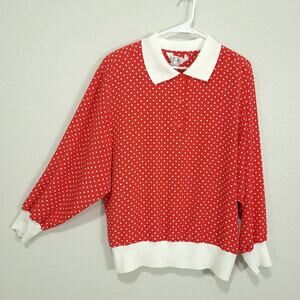 Vintage Sunny Leigh Top Womens Size 14  Red Polka Dot Casual Retro Colorful